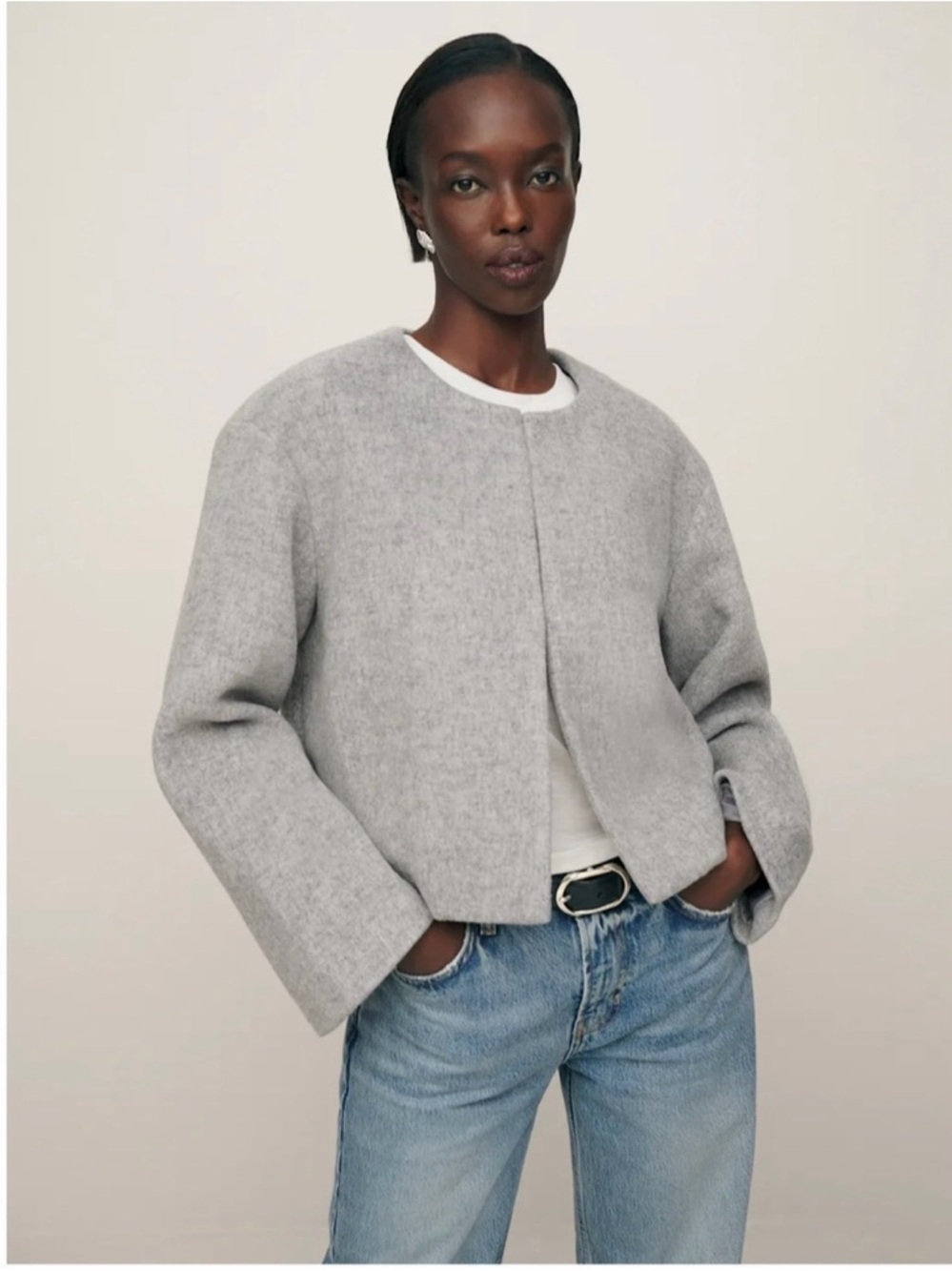 Reformation Porter Cropped Jacket- light gray - Picture 2 of 10